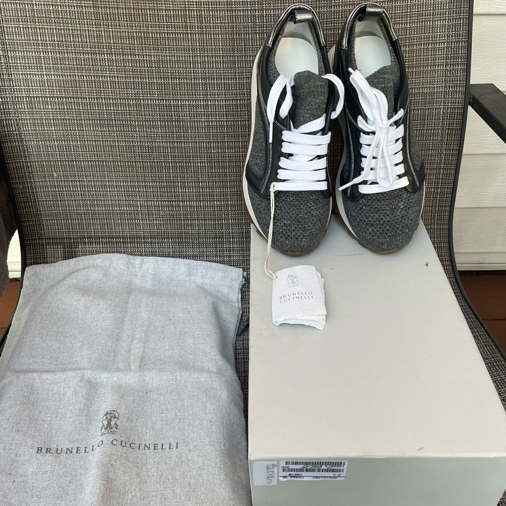 NWT Brunello Cucinelli Leather Knit Women Sock Sneakers Size 36